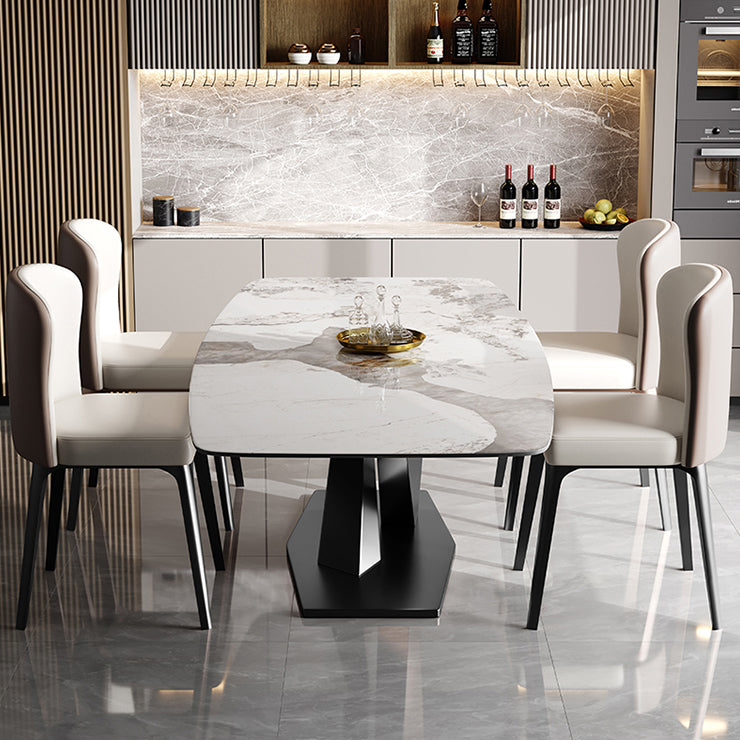 Glam Sintered Stone Rectangle Dining Table Kitchen Standard Dining Table with Pedestal Base