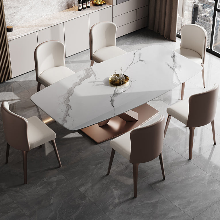 Glam Sintered Stone Rectangle Dining Table Kitchen Standard Dining Table with Pedestal Base