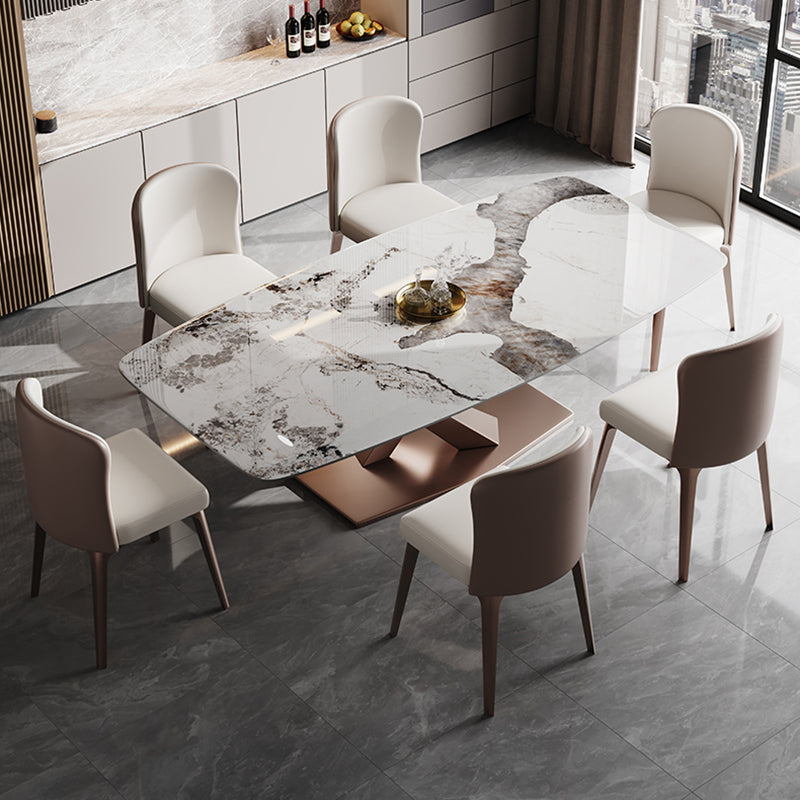 Glam Sintered Stone Rectangle Dining Table Kitchen Standard Dining Table with Pedestal Base