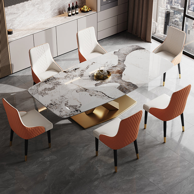 Glam Sintered Stone Rectangle Dining Table Kitchen Standard Dining Table with Pedestal Base