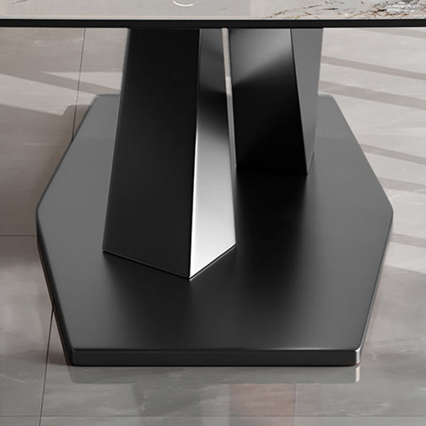 Glam Sintered Stone Rectangle Dining Table Kitchen Standard Dining Table with Pedestal Base