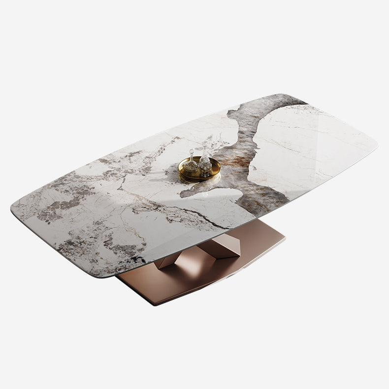 Glam Sintered Stone Rectangle Dining Table Kitchen Standard Dining Table with Pedestal Base