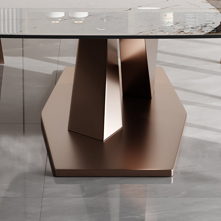 Glam Sintered Stone Rectangle Dining Table Kitchen Standard Dining Table with Pedestal Base