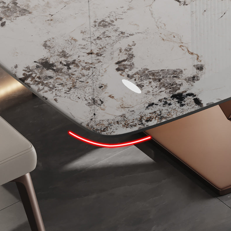 Glam Sintered Stone Rectangle Dining Table Kitchen Standard Dining Table with Pedestal Base