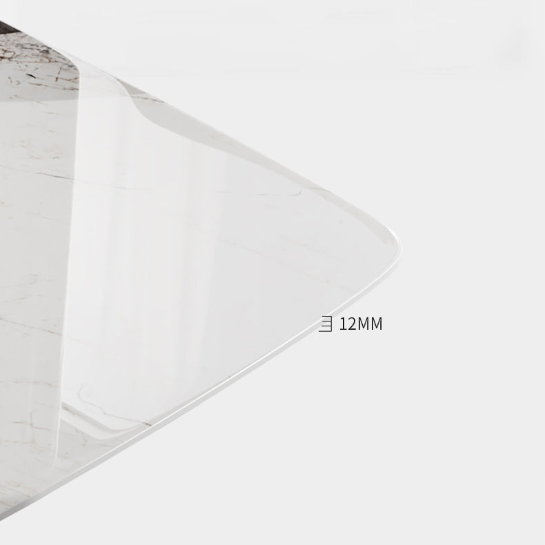Glam Sintered Stone Rectangle Dining Table Kitchen Standard Dining Table with Pedestal Base