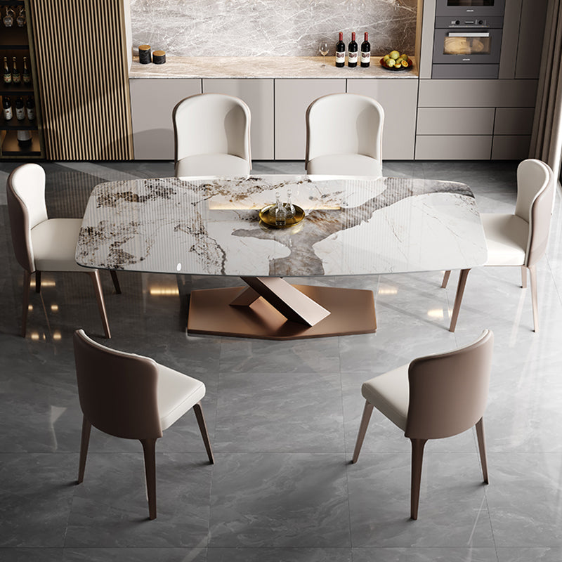 Glam Sintered Stone Rectangle Dining Table Kitchen Standard Dining Table with Pedestal Base