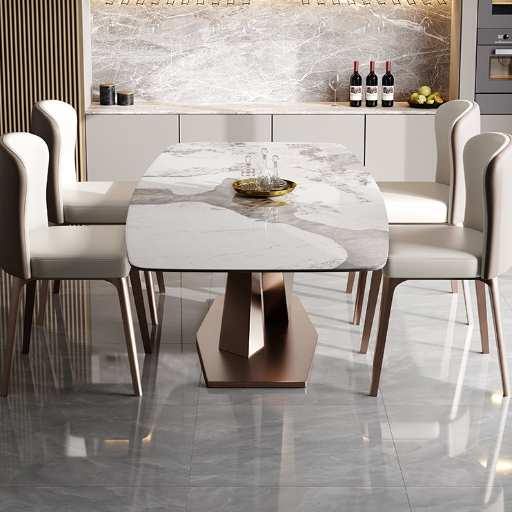 Glam Sintered Stone Rectangle Dining Table Kitchen Standard Dining Table with Pedestal Base