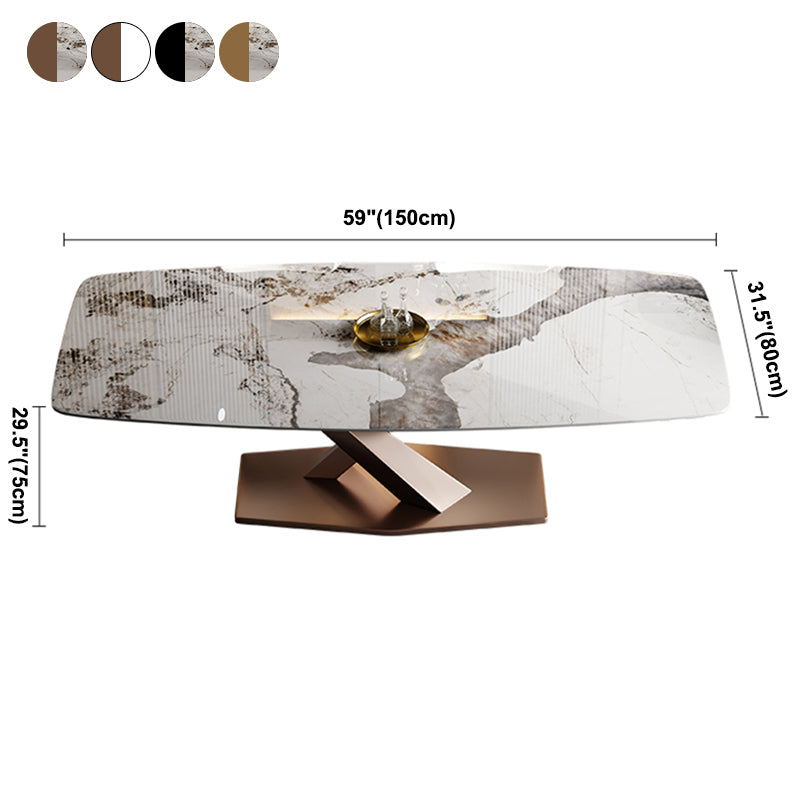 Glam Sintered Stone Rectangle Dining Table Kitchen Standard Dining Table with Pedestal Base