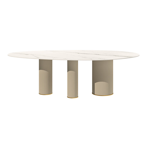 Metaal traditionele luxe ovale eettafel gesinterde stenen tafel met witte benen