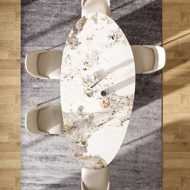 Metaal traditionele luxe ovale eettafel gesinterde stenen tafel met witte benen