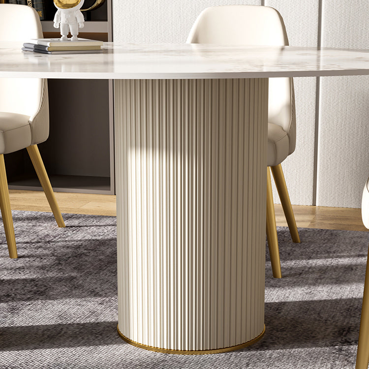 Metaal traditionele luxe ovale eettafel gesinterde stenen tafel met witte benen