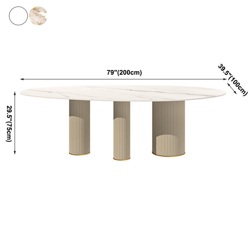 Metaal traditionele luxe ovale eettafel gesinterde stenen tafel met witte benen