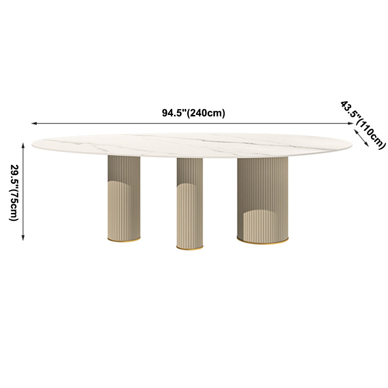 Metaal traditionele luxe ovale eettafel gesinterde stenen tafel met witte benen