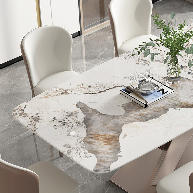 Metal Traditional Luxury Rectangular Dining Table Sintered Stone Table with Pedestal
