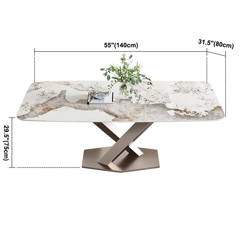 Metal Traditional Luxury Rectangular Dining Table Sintered Stone Table with Pedestal