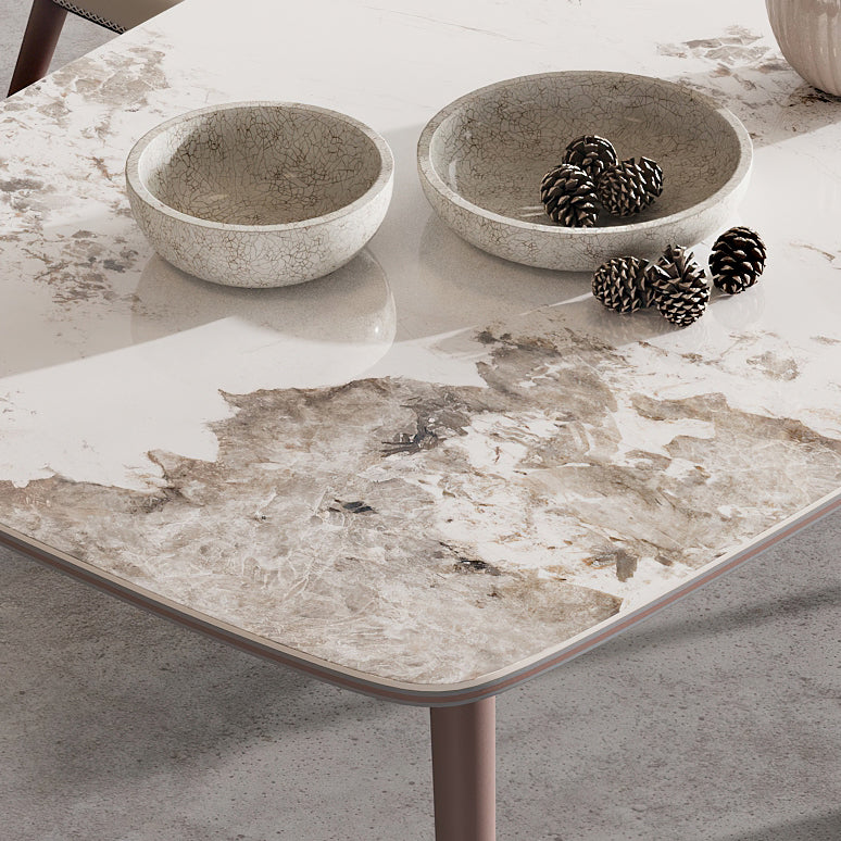 Metal Traditional Luxury Rectangle Dining Table Sintered Stone Top Table with 4 Legs