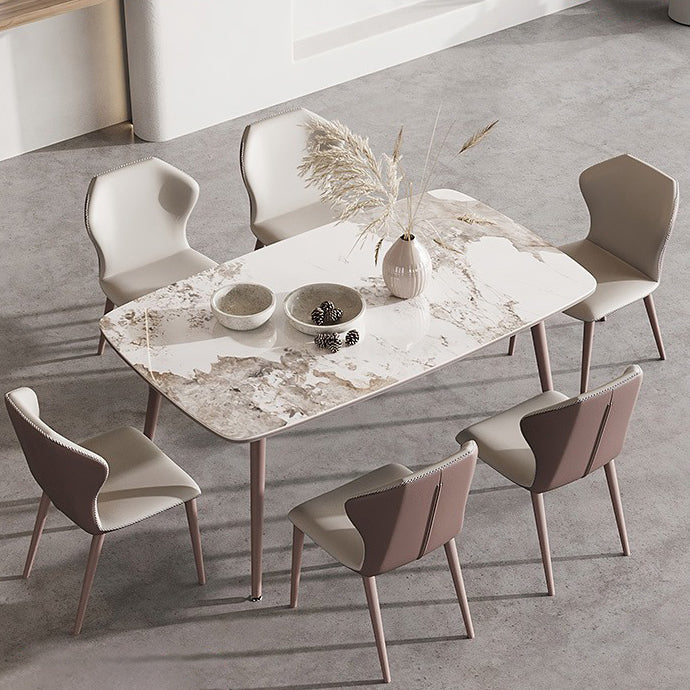 Metal Traditional Luxury Rectangle Dining Table Sintered Stone Top Table with 4 Legs