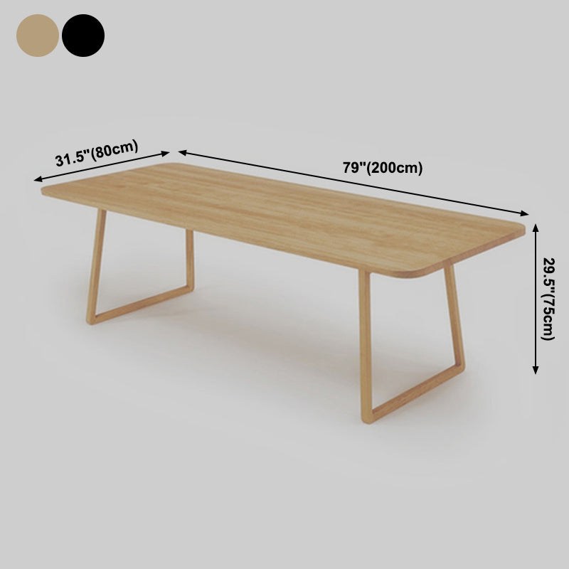 Rectangle Shape Industrial Dining Table Wood Color Fixed Table with Solid Wood