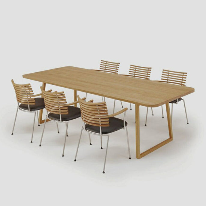 Rectangle Wood Color Dining Table Solid Wood Table Minimalist with Double Pedestal