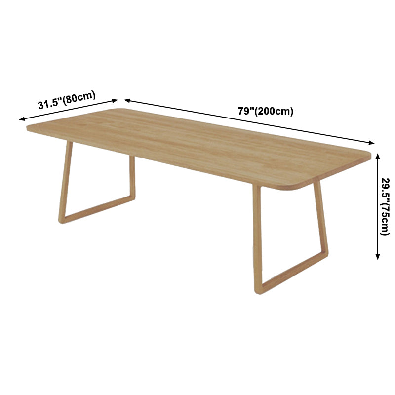 Rectangle Wood Color Dining Table Solid Wood Table Minimalist with Double Pedestal