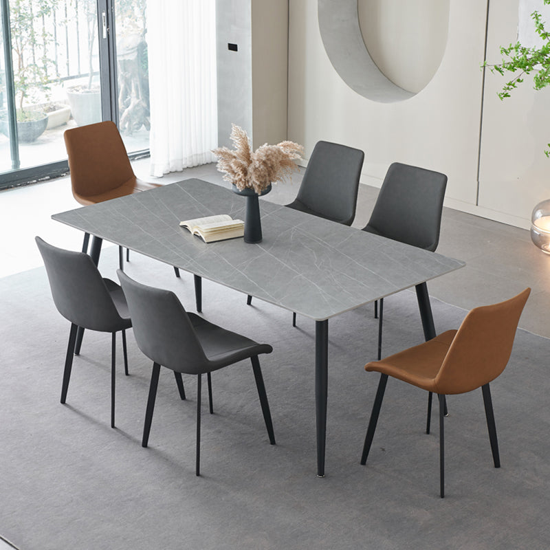 Mesa de comedor de piedra sinterizada, mesa rectangular con base de acero al carbono de 4 patas para el hogar