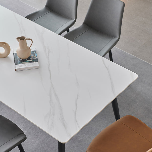 Mesa de comedor de piedra sinterizada, mesa rectangular con base de acero al carbono de 4 patas para el hogar