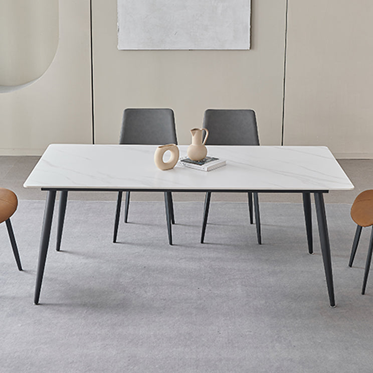 Mesa de comedor de piedra sinterizada, mesa rectangular con base de acero al carbono de 4 patas para el hogar