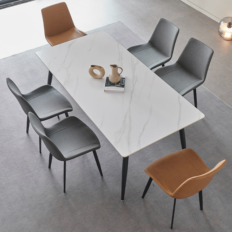Mesa de comedor de piedra sinterizada, mesa rectangular con base de acero al carbono de 4 patas para el hogar