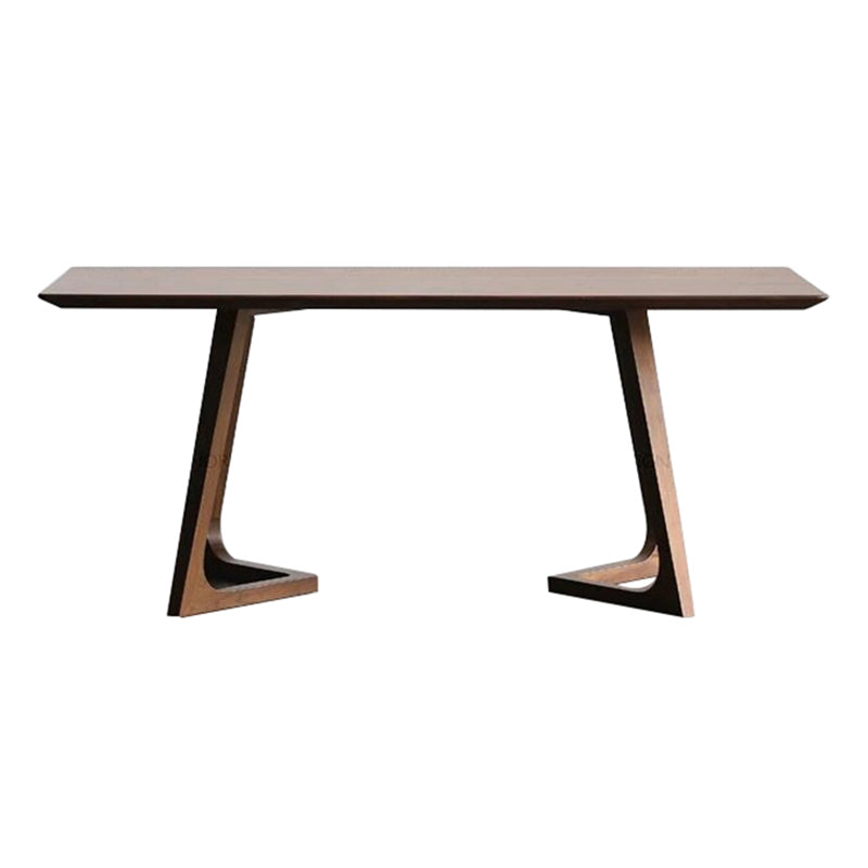 Moderne stijl rechthoek eettafel vast hout dubbele voetstukbasetafel voor huisgebruik