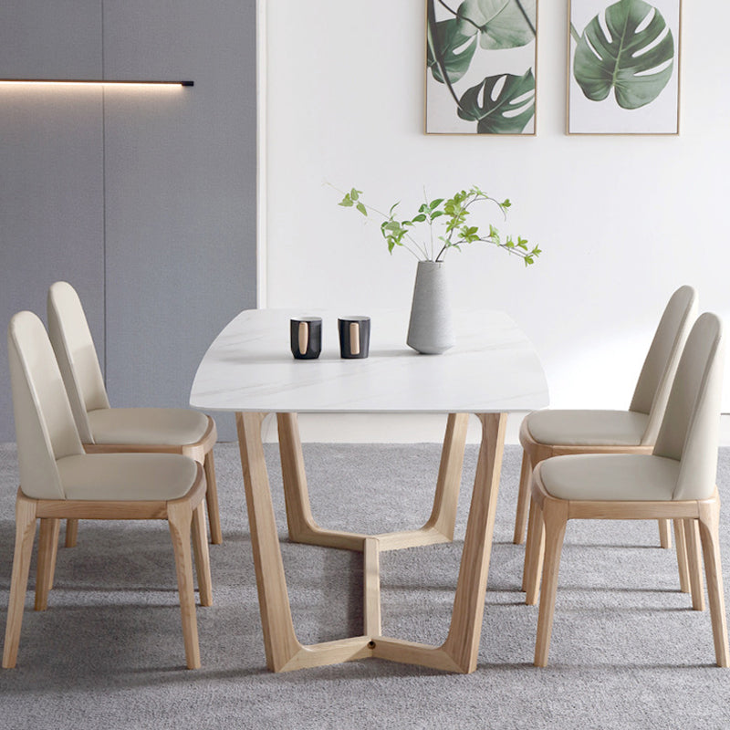 Simplicity Rectangle Dining Room Table Sintered Stone Table with Trestle Base
