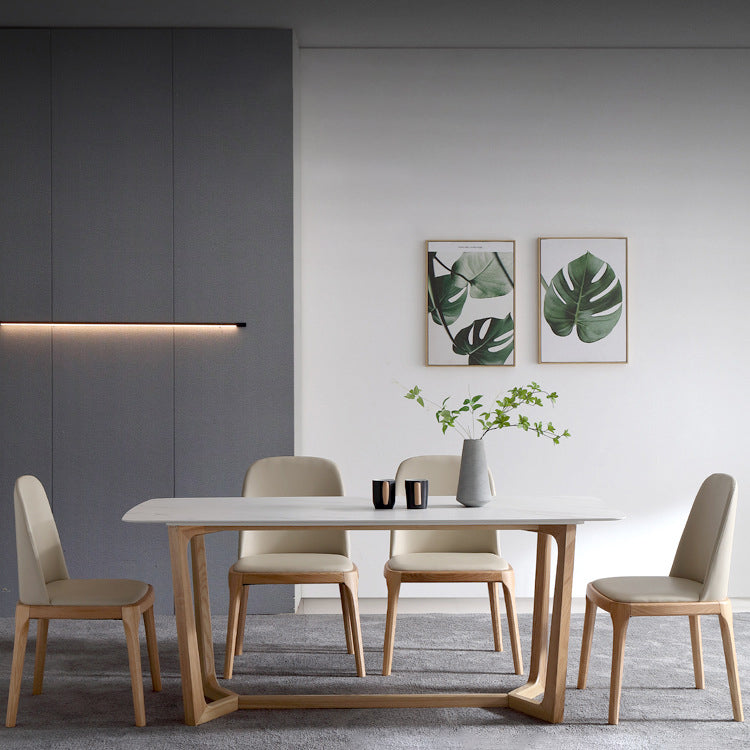Simplicity Rectangle Dining Room Table Sintered Stone Table with Trestle Base