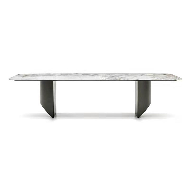 Table de salle à manger rectangulaire Simplicity Table en pierre frittée avec double piédestal