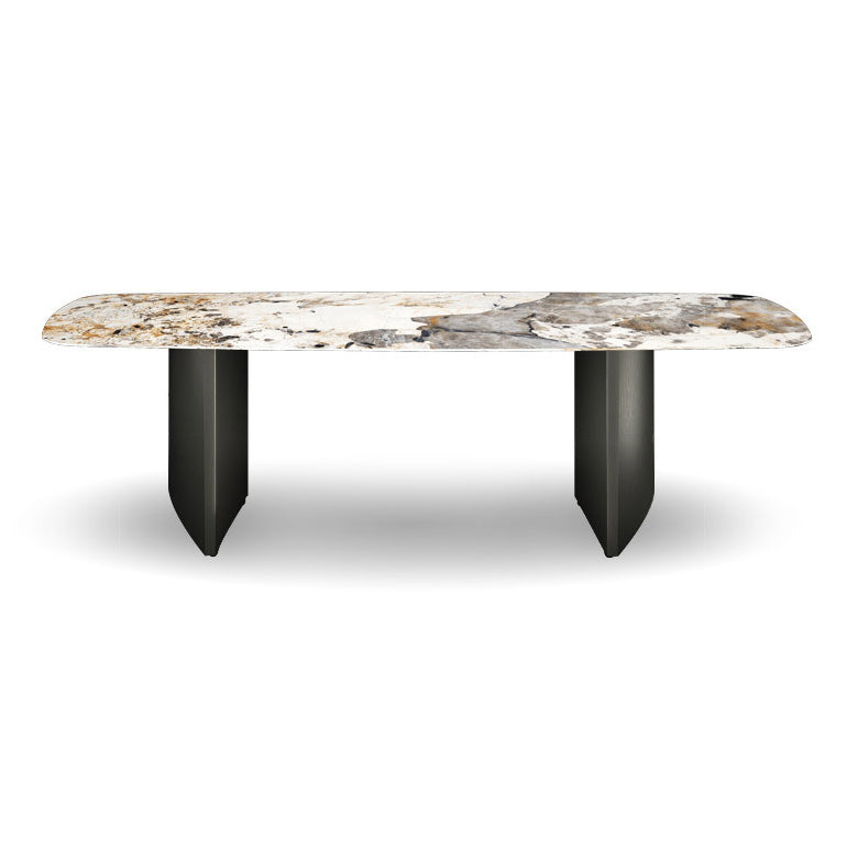 Table de salle à manger rectangulaire Simplicity Table en pierre frittée avec double piédestal