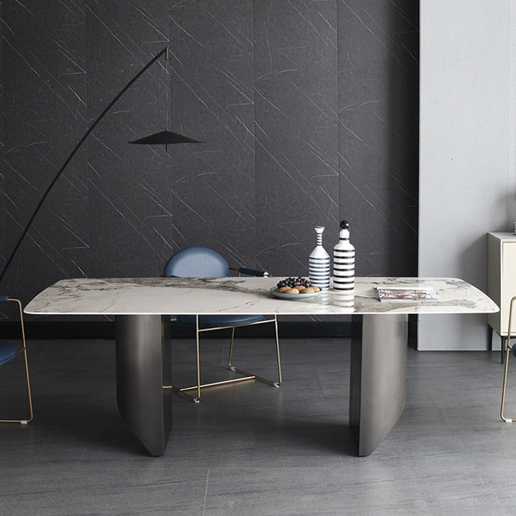 Table de salle à manger rectangulaire Simplicity Table en pierre frittée avec double piédestal