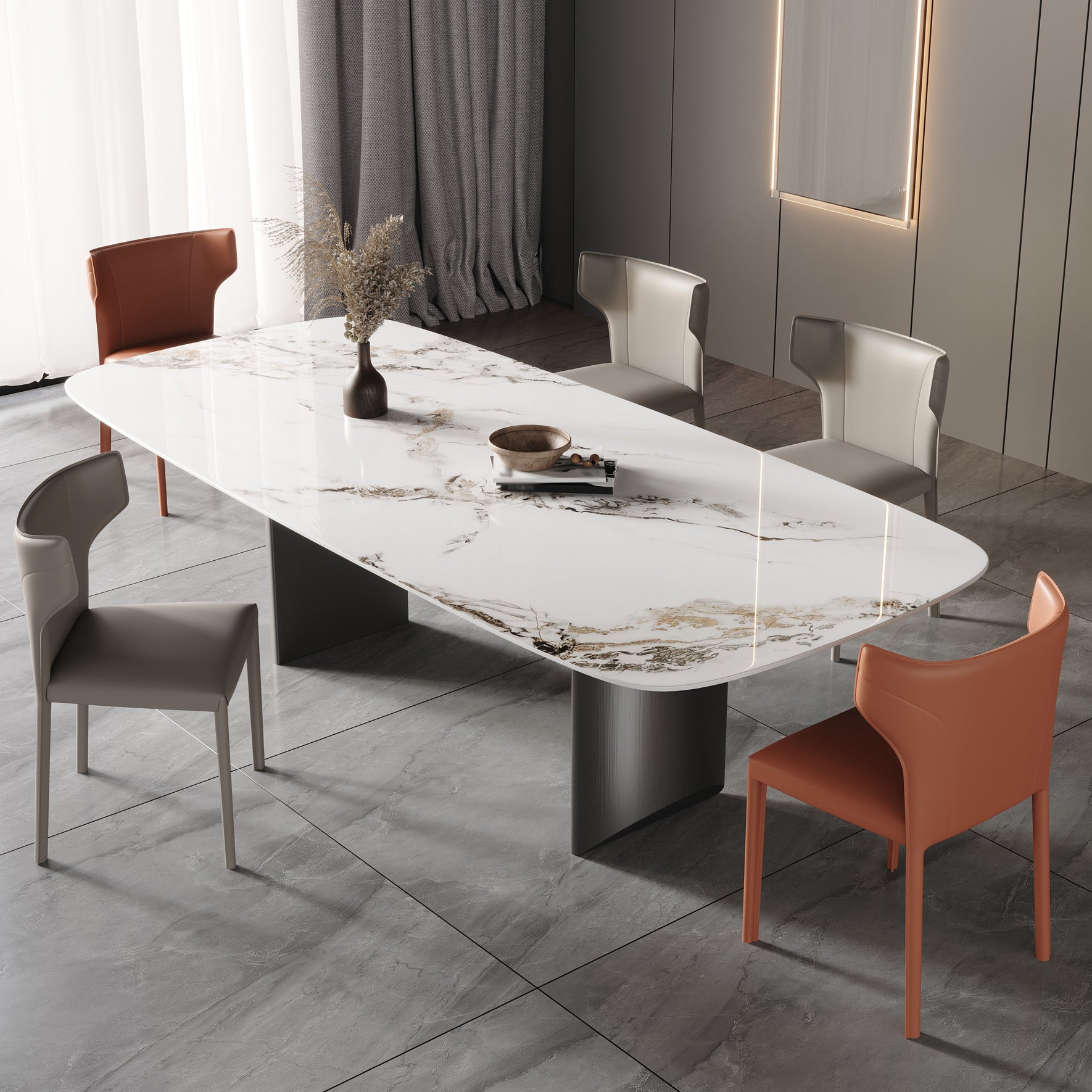Sintered Stone Top Rechtecktisch für Restaurant Moderner Esstisch mit Doppelpodest