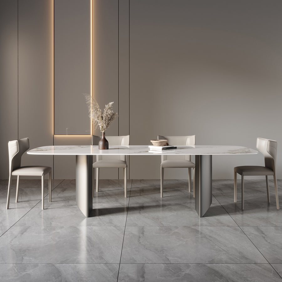 Sintered Stone Top Rechtecktisch für Restaurant Moderner Esstisch mit Doppelpodest