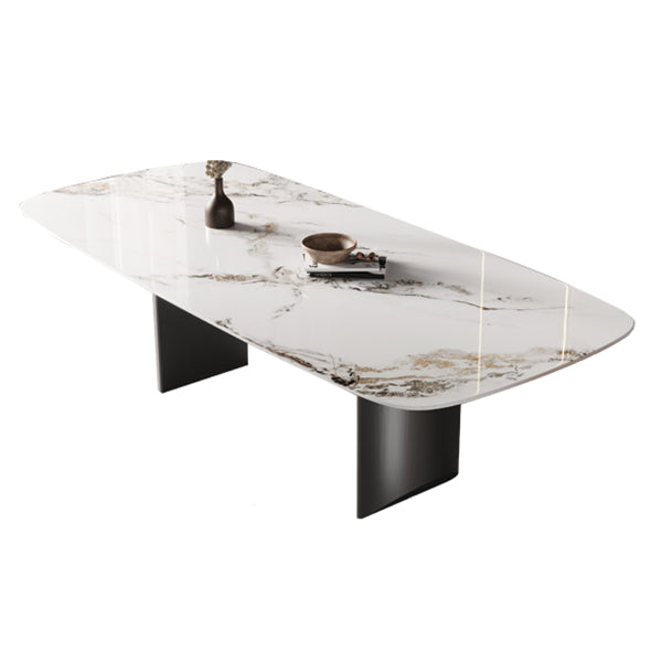 Sintered Stone Top Rechtecktisch für Restaurant Moderner Esstisch mit Doppelpodest