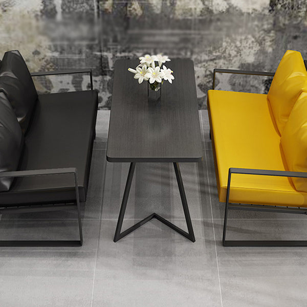 Industrial Dining Table Double Metal Pedestal Table with Black Tabletop for Dining Room