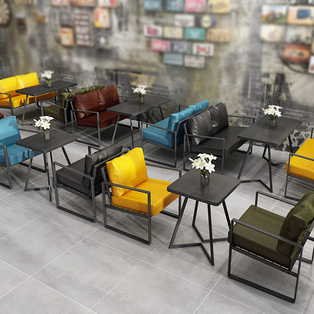 Industrial Dining Table Double Metal Pedestal Table with Black Tabletop for Dining Room