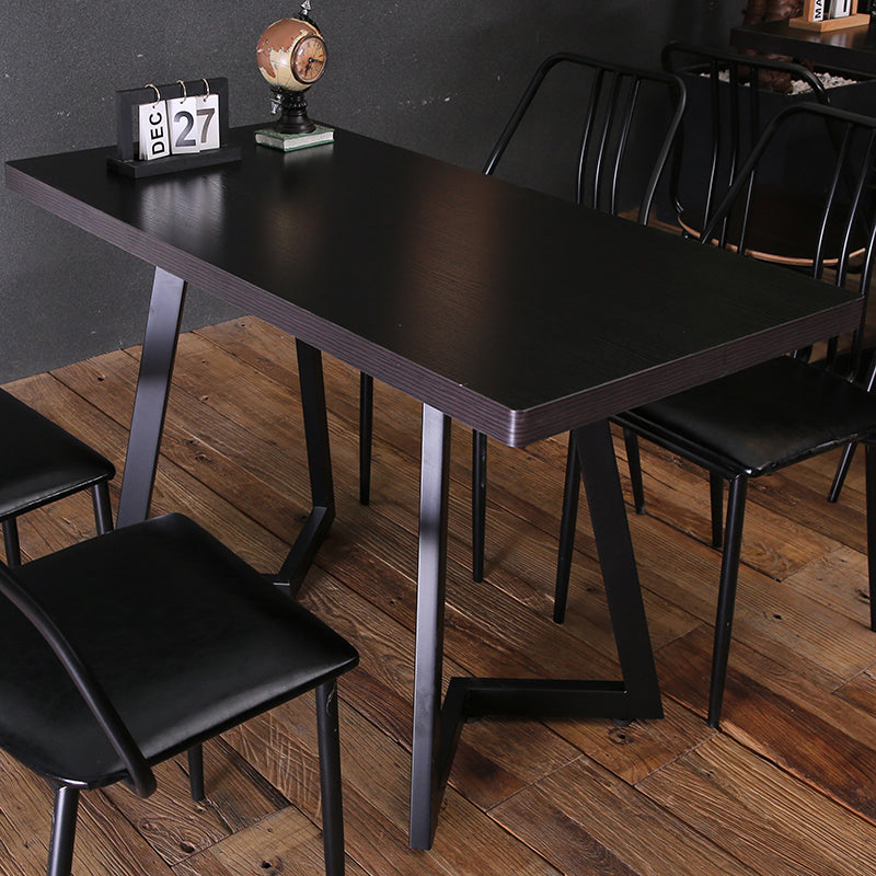 Industrial Dining Table Double Metal Pedestal Table with Black Tabletop for Dining Room