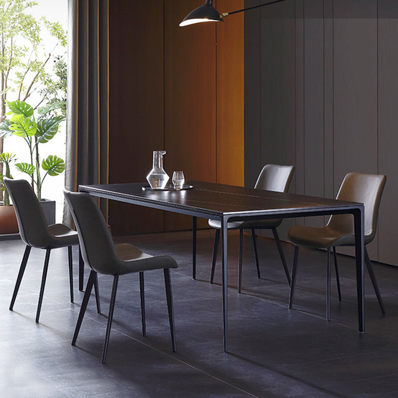 Simplicity Rectangle Dining Room Table Sintered Stone Table with 4 Black Legs