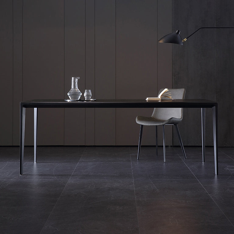 Simplicity Rectangle Dining Room Table Sintered Stone Table with 4 Black Legs