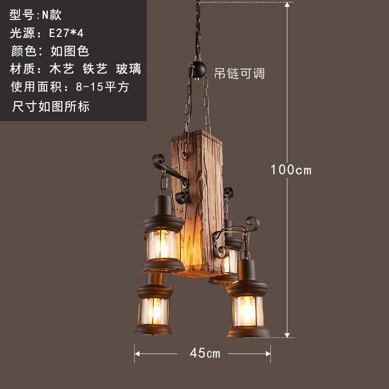 Wood Shaded Pendant Light Fixture Retro Restaurant Chandelier Light Fixture in Distressed Wood