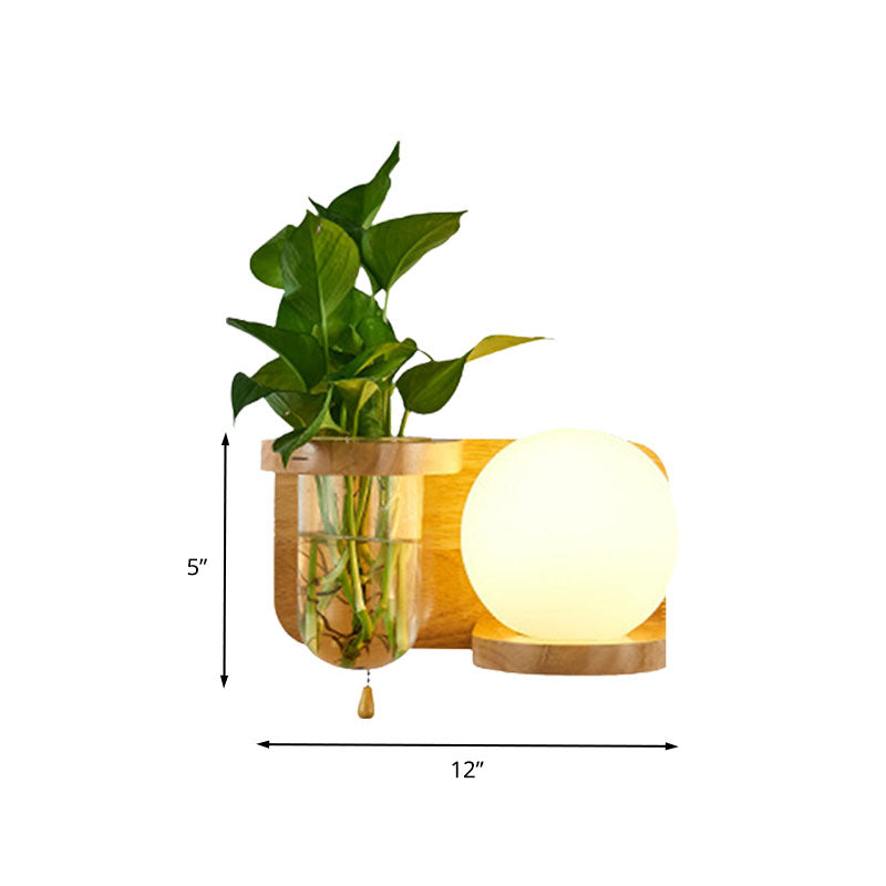 Kugel weiße Glas Wandleuchte Industrie 1 Glühbirnenschlafzimmer LED -Wandlampenlampe in Holz, links/rechts