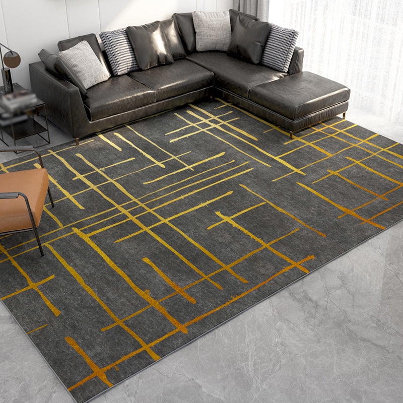 Black Modern Rug Polyester Striped Indoor Rug Non-Slip Backing Rug for Living Room