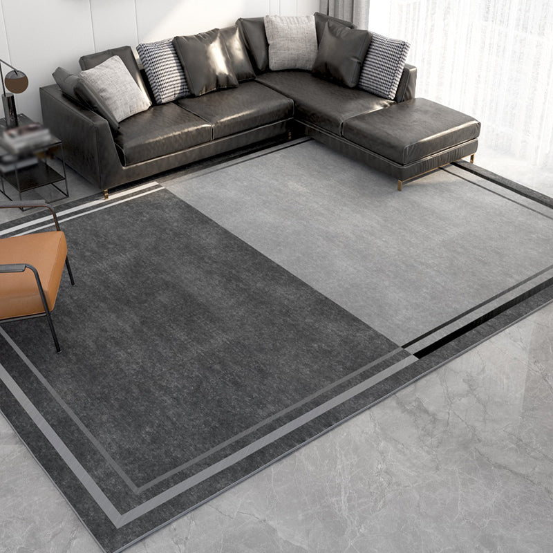 Black Modern Rug Polyester Striped Indoor Rug Non-Slip Backing Rug for Living Room