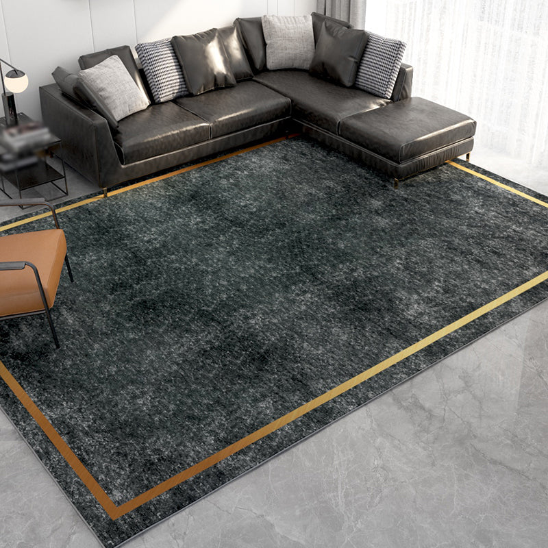 Black Modern Rug Polyester Striped Indoor Rug Non-Slip Backing Rug for Living Room