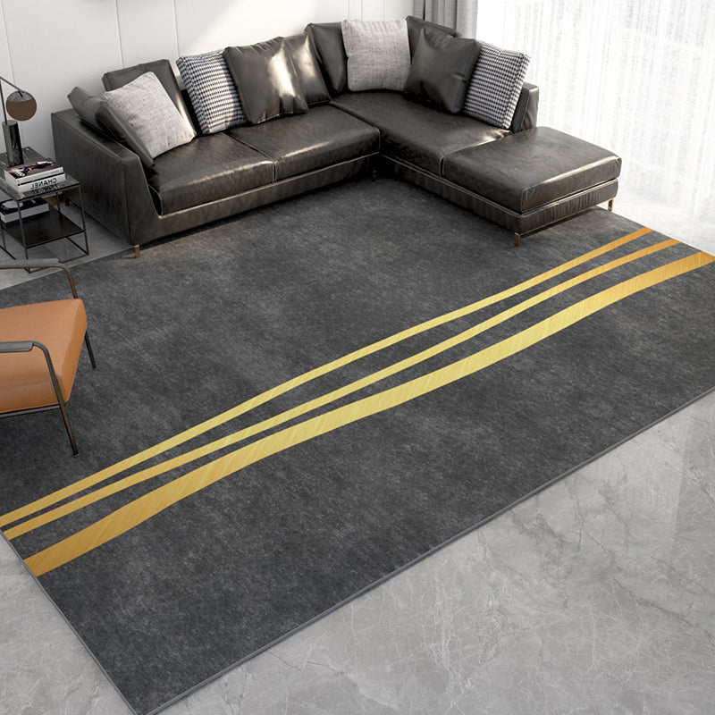 Black Modern Rug Polyester Striped Indoor Rug Non-Slip Backing Rug for Living Room