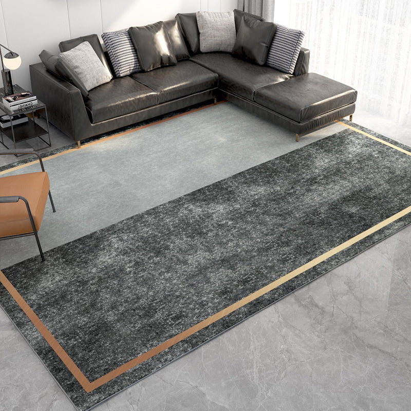 Black Modern Rug Polyester Striped Indoor Rug Non-Slip Backing Rug for Living Room