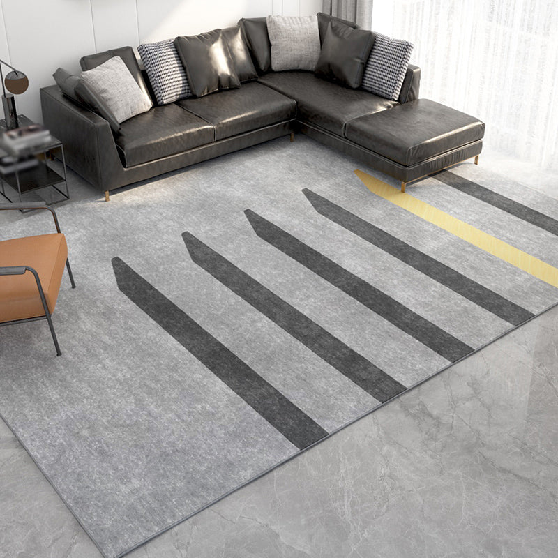 Black Modern Rug Polyester Striped Indoor Rug Non-Slip Backing Rug for Living Room